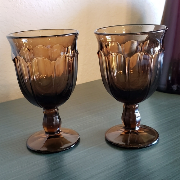 Vintage Noritake Provincial Brown Wine Glasses Tea Water Goblet Mid-Century - Picture 3 of 12